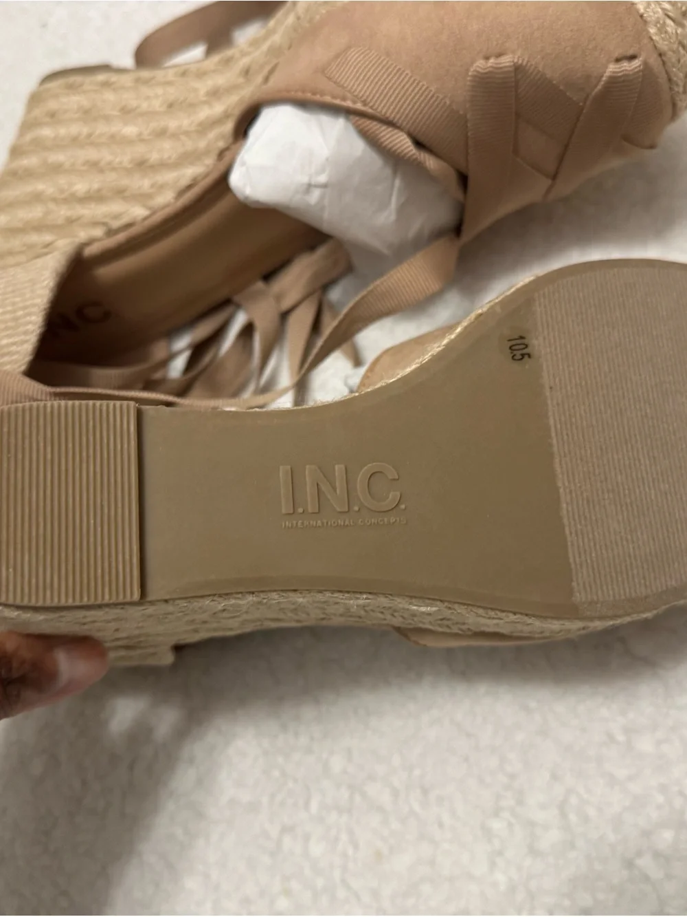 INC International Concepts Beige Lace-Up Espadrille Wedges
